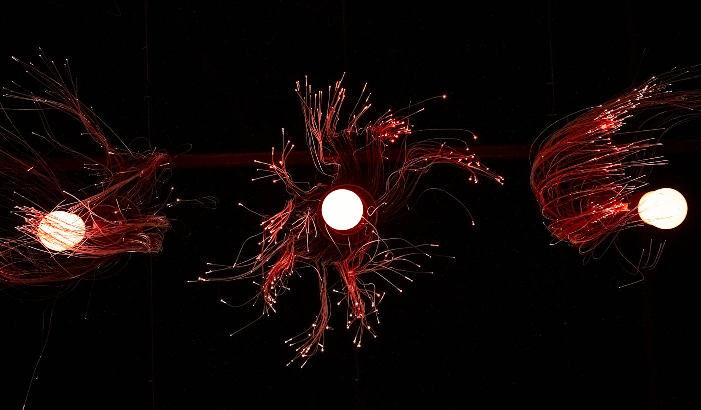 Glowing fiber optics against a dark background symbolizing HTTP/2 and HTTP/3 multiplexing